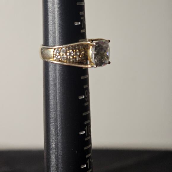 JTV Cushion Cut CZ | Gold Plated Sterling Silver Pavé Band Ring | Size 8 - Picture 10 of 10